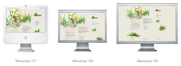 Отображение эластичного сайта на различных мониторах
